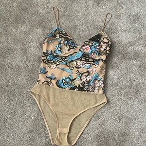 Topshop Sequin Flower Mesh Back Bodysuit - Size 6